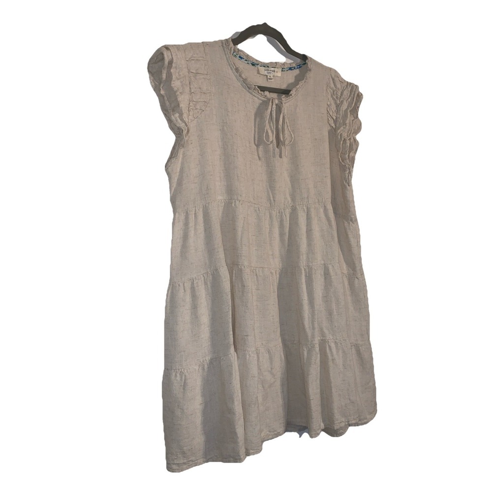 Umgee Dress XL Linen Blend Tiered Mini Boho Beige Ruffle Short Sleeve Summer - Picture 5 of 16